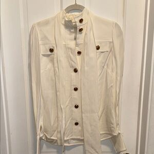 Zimmermann Cream Button-Up Blouse with Brown Accents